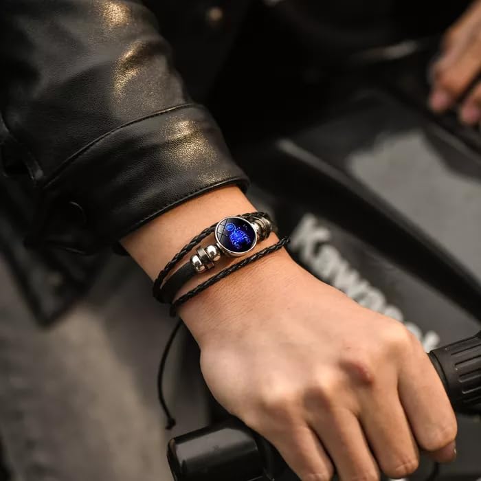 🔥Zodiac Constellation Guardian Black Leather Bracelet Adjustable 🔥
